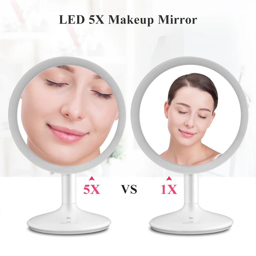 TOUCHBeauty светодиодный зеркало для макияжа, 5X Увеличительное Зеркало, вращение на 90 градусов, косметическое зеркало с 21 светодиодный подсветкой, перезаряжаемое косметическое зеркало