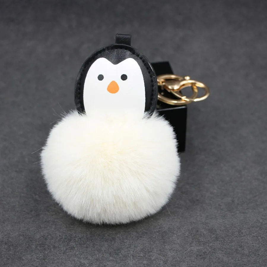 

Cute 17 colors Fluffy Pompom Penguin Keychain Women Faux Rabbit Fur Ball Pompon Key Chain Car Bag Pom Pom Key Rey Ring Holder
