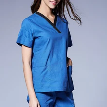 SS2016 новые медицинские скрабы для женщин хлопок короткий рукав скраб униформы Стоматологическая Больничная Хирургическая Одежда контрастная окантовка