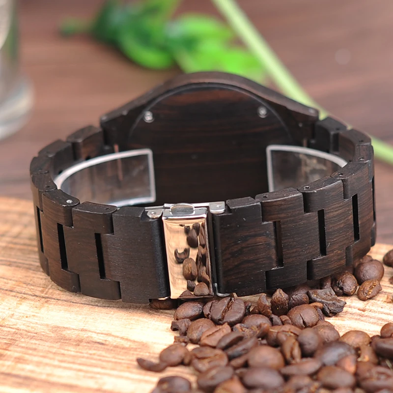 BOBO BIRD L-I22 Black Men Ebony Wood Watches in Quartz Movement Vintage Watch Men Drop Shipping