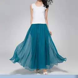 Новая Элегантная юбка из шифона, женская модная однотонная длинная юбка, женская пляжная юбка