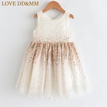 Платья для девочек с надписью «LOVE DD& MM» г. Новая летняя детская одежда милое модное платье принцессы без рукавов с блестками и сеткой для девочек