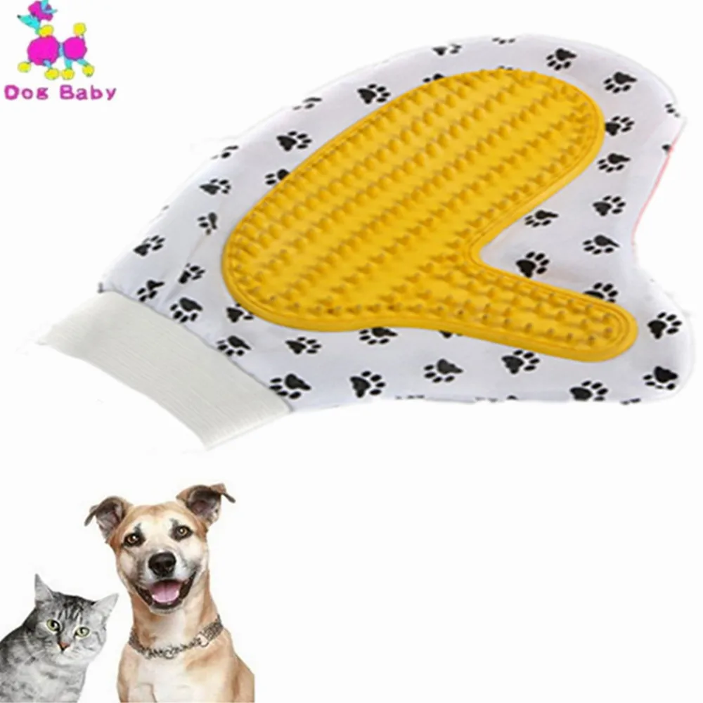 

BABYDOG Pets Brush Gloves for Pets' Cozy Grooming Massage with Elastic Bending Rubber Tips Cotton Dog Print For Long Short Hair