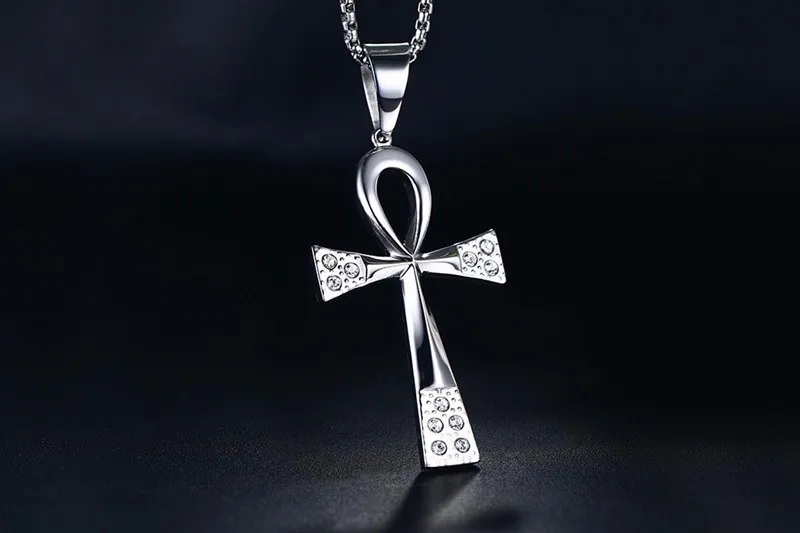 Mprainbow Для Мужчин's Нержавеющая сталь большой коптский АНК крест религиозных кулон Цепочки и ожерелья с кубического циркония Chocker 2" звено цепи