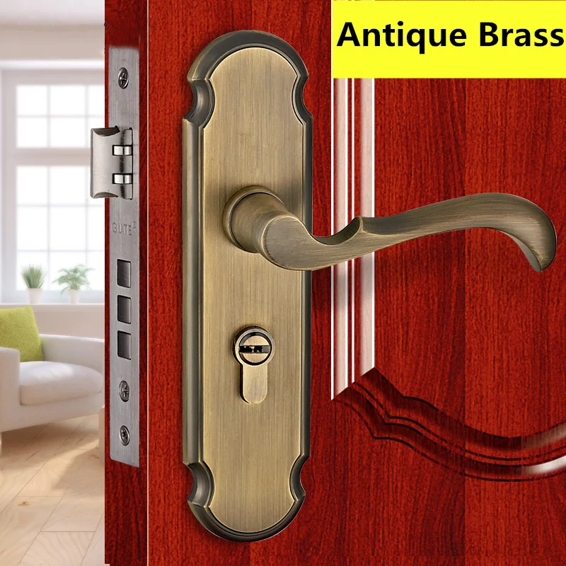 5A497 Antique Brass Modern style Door lock bedroom room bathroom lock with handle lockin Locks