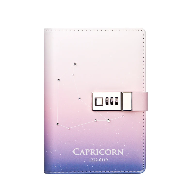 

B6 PU Leather Cover With lock Notebook Twelve constellations Book Exercise Composition Binding Note Notepad Gift Stationery