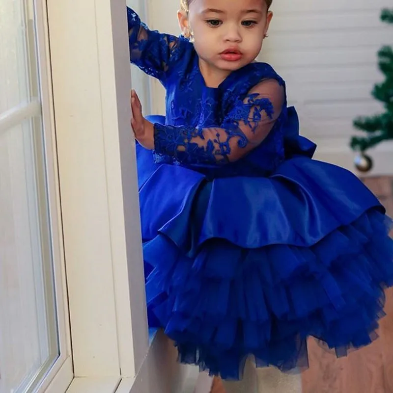 New-Blue-Cute-Flower-Girl-Dresses-2018-Little-Princess-Ball-Gown-Long-Sleeves-Kids-Toddler-First