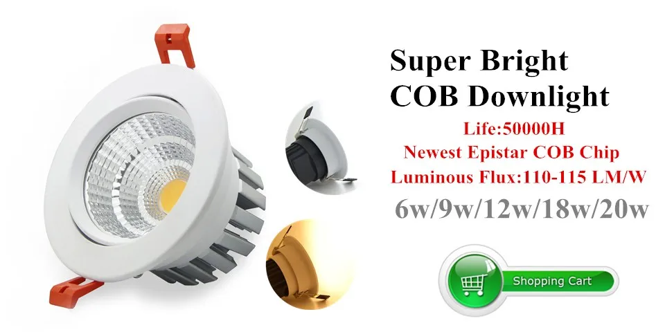 High Quality Epistar LED COB Recessed Downlight Dimmable 6w 9w 12w 20w LED Spotlight Dimming Ceiling Light Lamp 110v 220v