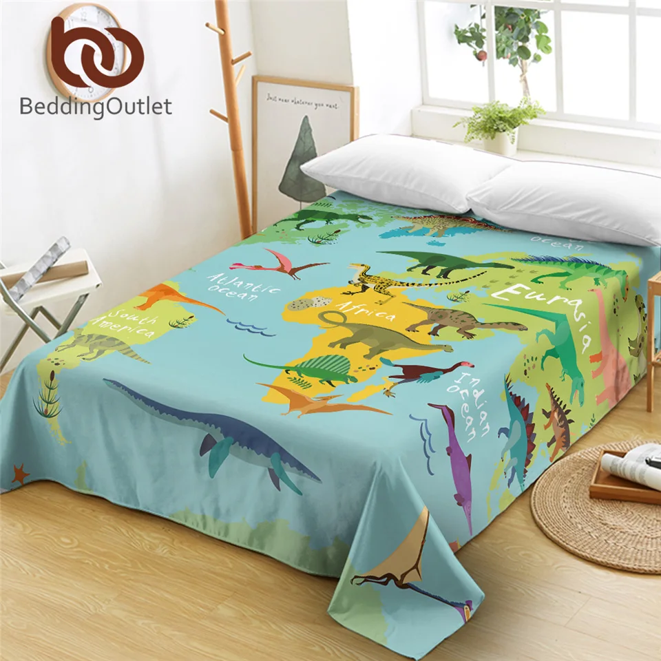 

BeddingOutlet Dinosaur Bed Sheet Jurassic Microfiber Bedspreads Queen World Map Flat Sheet For Kids Cartoon sabanas Dropship