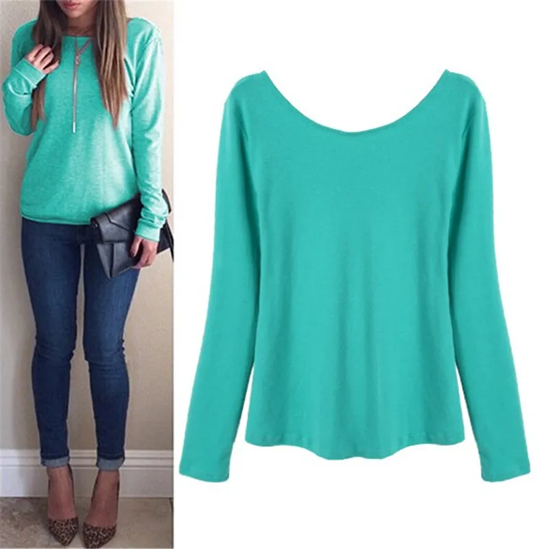 2016 New Fashion Stylish Lady Sexy Women s Long Sleeve O neck Backless Lace Trim font