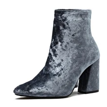Nueva Llegada Del Otoño Invierno Botines Marca de Streetwear Nueva Zapatos del Top del Alto de Pana de Terciopelo Botines Bootie Bloque Tacones Bomba