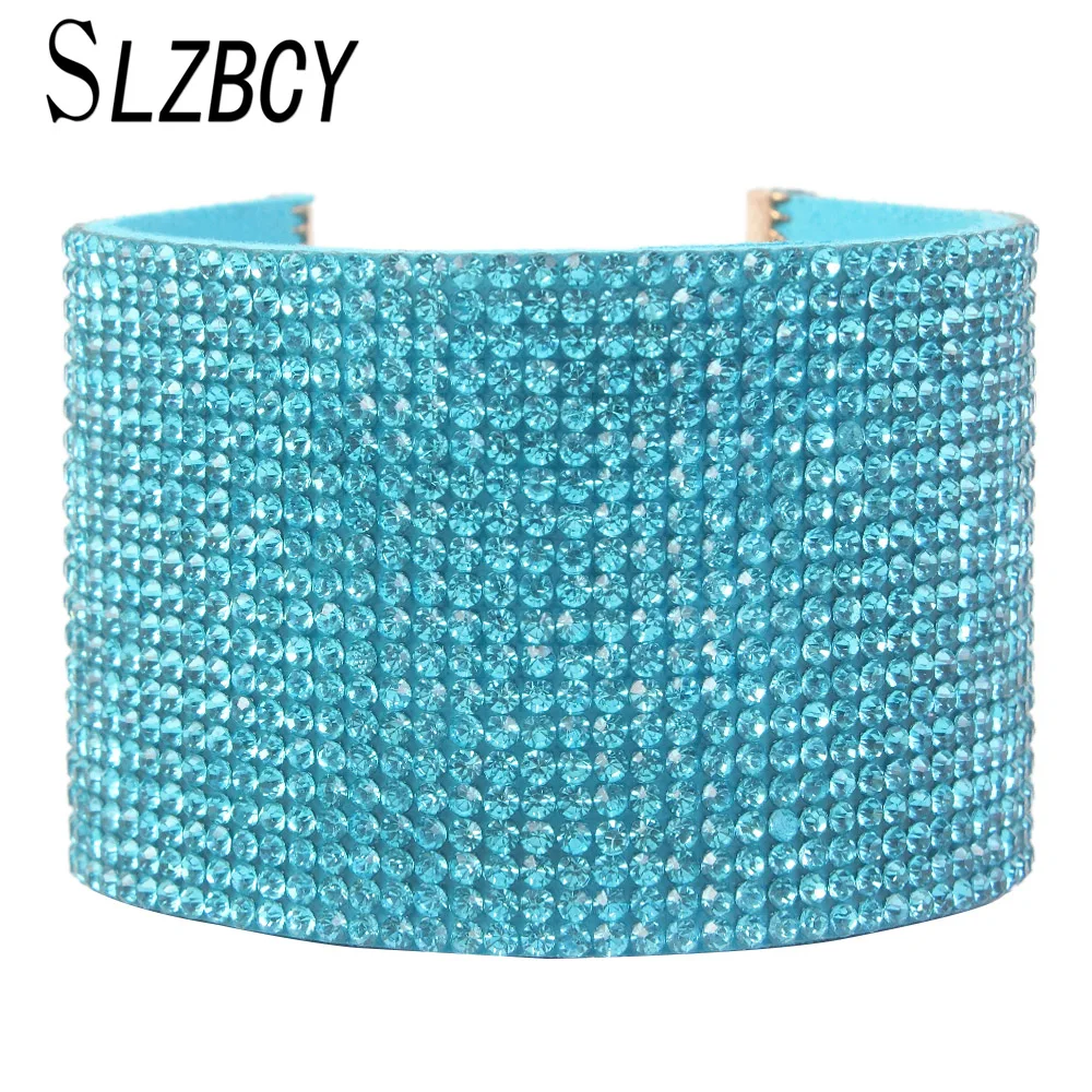 

Punk Wide Velvet Leather Full Rhinestones Bracelet&Bangle Men Women Handmade Rivet Charms Bracelets Femme Wristband Jewelry