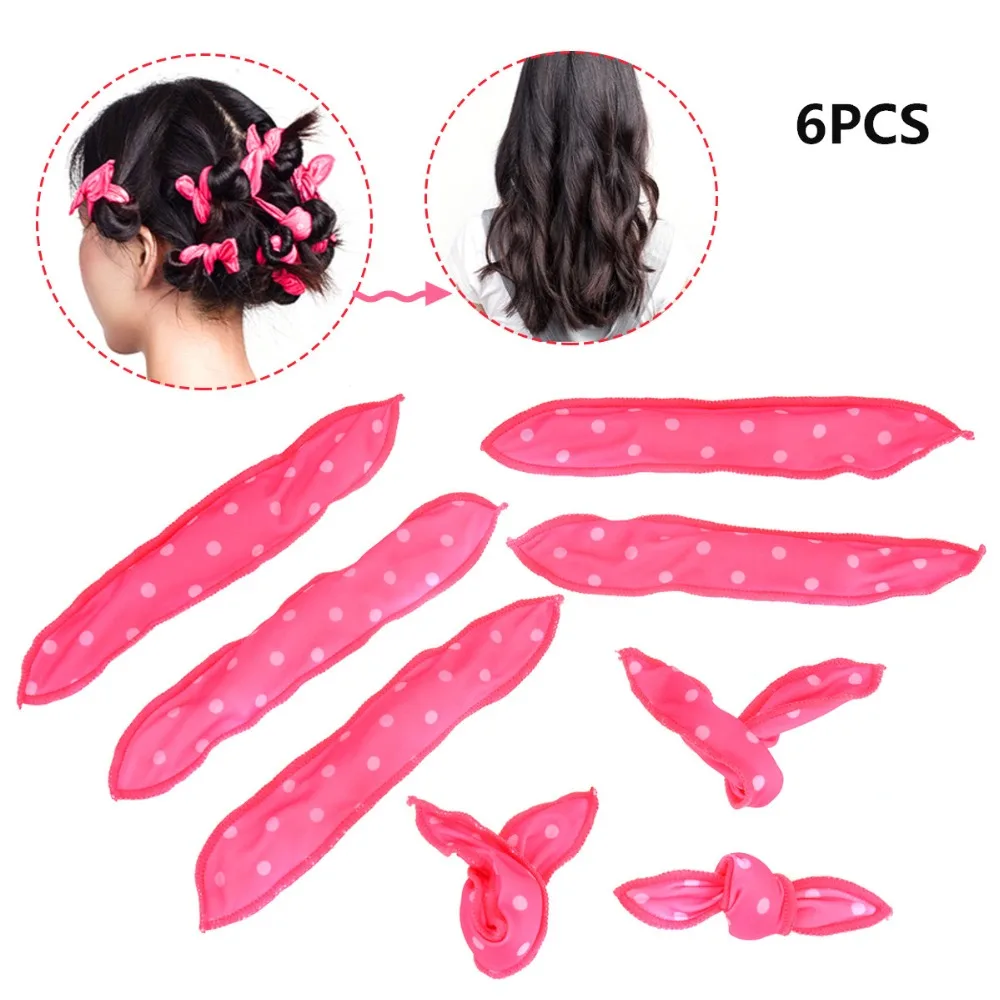 6PCS/Set Flexible Foam Sponge Hair Curlers Magic Pillow Pink/Blue DIY