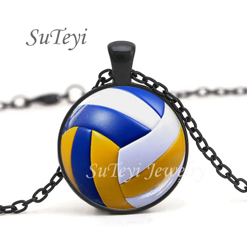

SUTEYI Fashion Men Vintage Volleyball Pendant Necklace Antique Chain with Collares Sports Ball Volleyball Player Gift