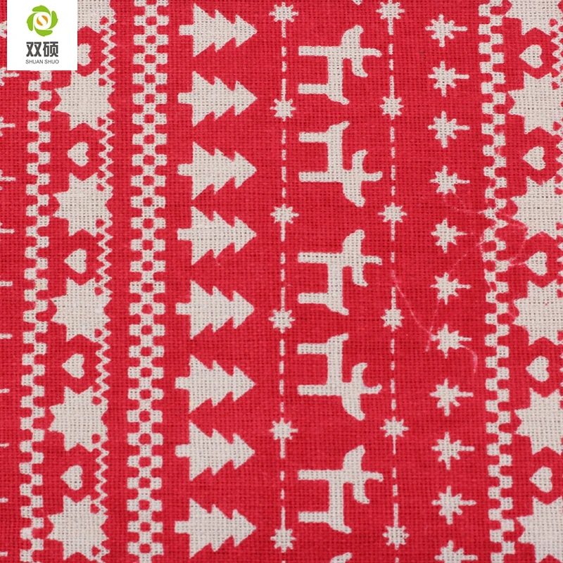 Красный цвет рождество pattern хлопок лен метр ткани diy рождественские украшения для