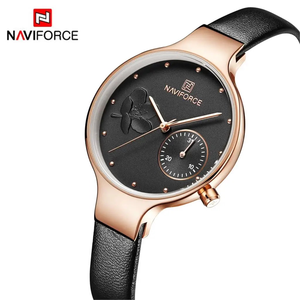 NAVIFORCE модный бренд Черный Кварцевые часы Для женщин кожа высокое качество Повседневное 30 м Водонепроницаемый наручные часы подарок для