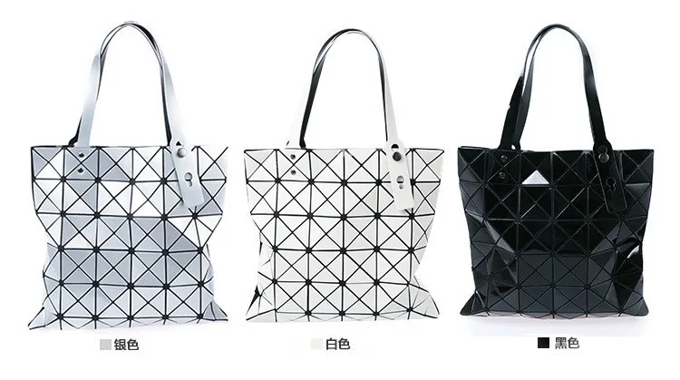 Deformable Women Handbag Geometry Quilted Plaid Mosaic Sequins Mirror Shoulder Tote Bag BaoBao Lattice Laser Foldable PU Bag (33)