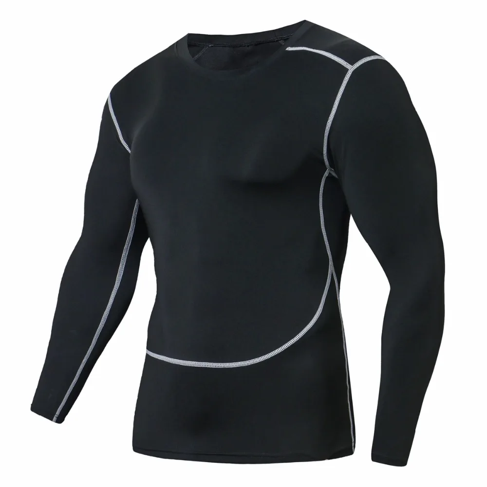 

Men Compression Long sleeve Breathable Pure black T Shirts Bodybuilding Weight lifting Base Layer Fitness Tights Tops T-shirt