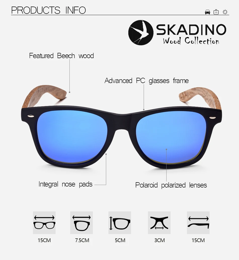 SKADINO UV400 Поляризационные солнечные очки из бука, модные солнцезащитные очки для женщин и мужчин, линзы с покрытием ручной работы, брендовые крутые солнцезащитные очки gafas de sol