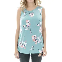 Женская блузка модный сексуальный Принт без рукавов с круглым вырезом летняя блузка для беременных рубашка женская для беременных и кормящих Рубашка 4JJ