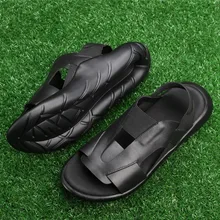 Летние мужские кожаные римские сандалии в британском стиле; модные удобные повседневные мужские пляжные туфли на толстой подошве