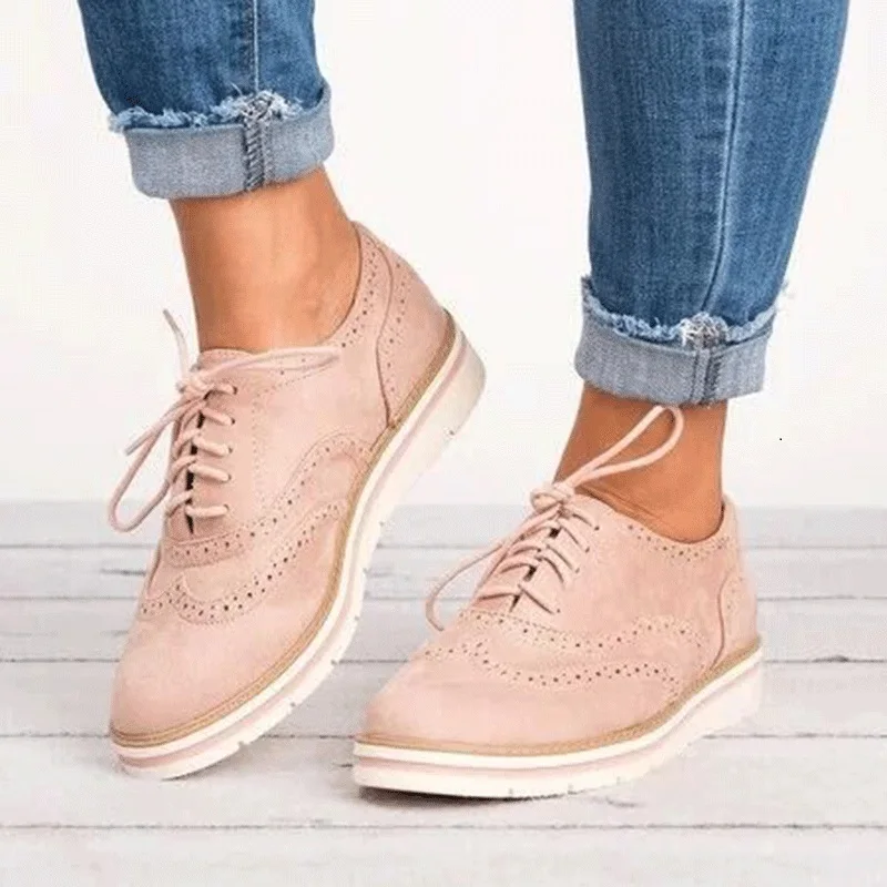 

JYRhenium 2019 New Spring Retro Women Casual Shoes Lightweight Fashion Design Flats for Lady Big Size Lace-Up Woman Shoes 36-43