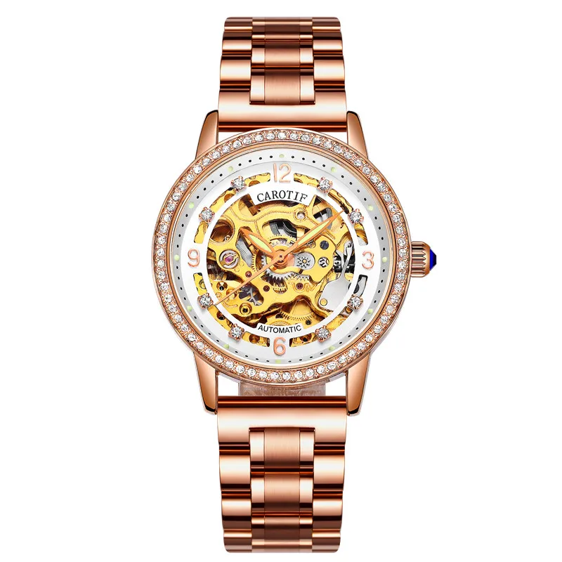 

New Gold Sliver Design Luxury Women Wristwatches Diamond Surface Mechanical Watch Women Fashion Sapphire Ladies Watch Montre Fem
