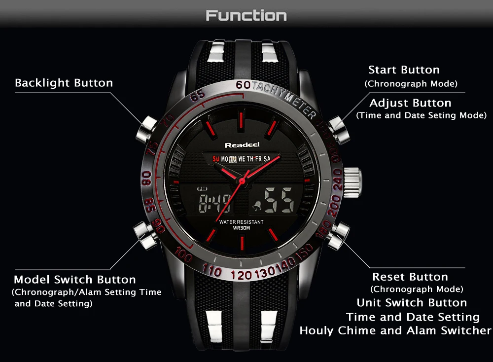 Новинка, роскошные Брендовые мужские спортивные часы, водонепроницаемый светодиодный цифровой кварцевые мужские военные наручные часы, мужские часы