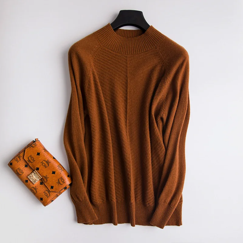 Autumn and winter new pullover solid color female round neck loose large size simple comfortable soft warm casual sweater