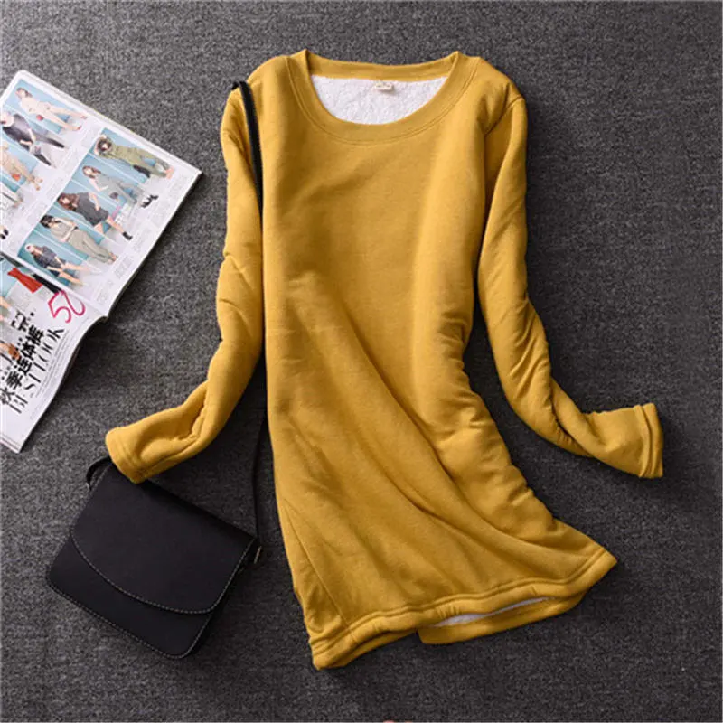 Autumn And Winter Plus Velvet Shirt Women Cashmere Warm Thick Long Sleeve Tee Shirt Female Casual Ladies Tops Tshirt Women Q1710