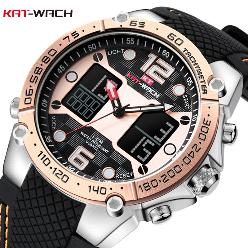 

KAT-WACH Digital Watch LED Sports Mens Watches Waterproof Silicone Strap Analog Army Military Watch Men Clock Relogio Masculino
