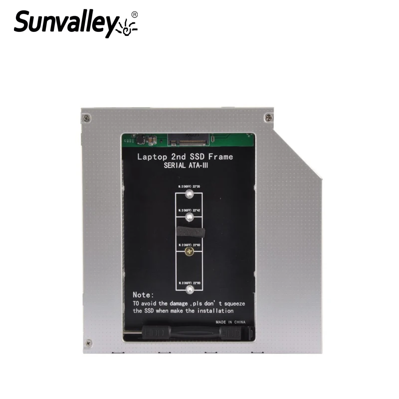 Sunvalley 12,7 мм 2nd HDD Caddy 2," HDD чехол с алюминиевой поддержкой 2 ТБ HDD SATA 3 NGFF M.2 SSD для ноутбука DVD/CD-ROM Оптический отсек