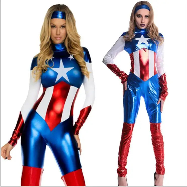 2017 Captain America Costume Superhero Cosplay Women Skinny Zentai Suit Ladies Captain America Role Play Movie Costume