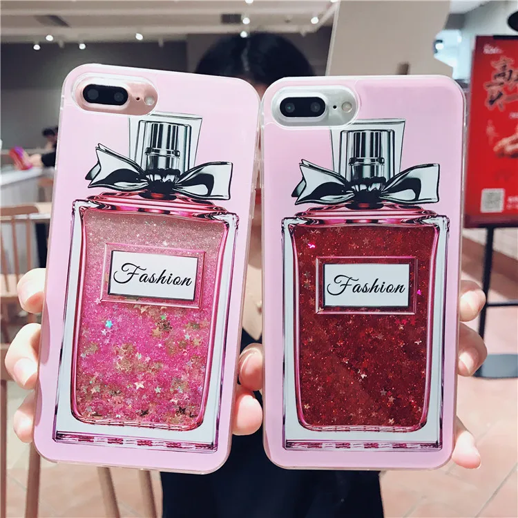 Case Perfume Bottle Embossed Mobile Phone Shell Transparent Soft all-inclusive For iPhone6s 7plus Liquid Sand Protection Cover   (2)