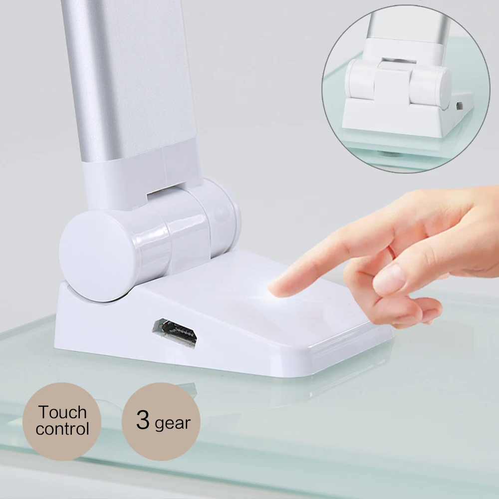  LED Stand Desk Lamp Modern Office Reading Table Light Touch Switch Folding USB Plug in Work Dimmer 