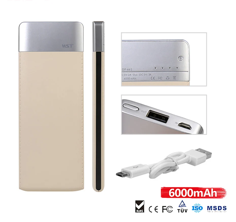 WST Slim Real 6000mAh Power Bank PoverBank Battery Pack Mobile External Battery Powerbank For Xiaomi Samsung Phone Powerbank (9)