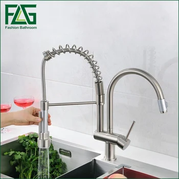 Deck Mounted nickle brushed Brass Kitchen Faucet Pull Out Sprayer Vessel Bar Sink Faucet Single Handle Hole Mixer Tap luxury spout deck mounted kitchen faucet oil rubbed bronze kitchen faucet single handle hole vessel mixer hot