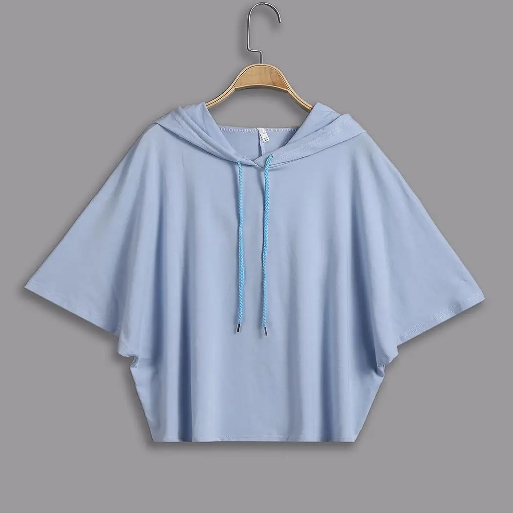 Batwing Half Sleeve Hooded Solid Casual Short Hoodie-in Hoodies & Sweatshirts from Women's 