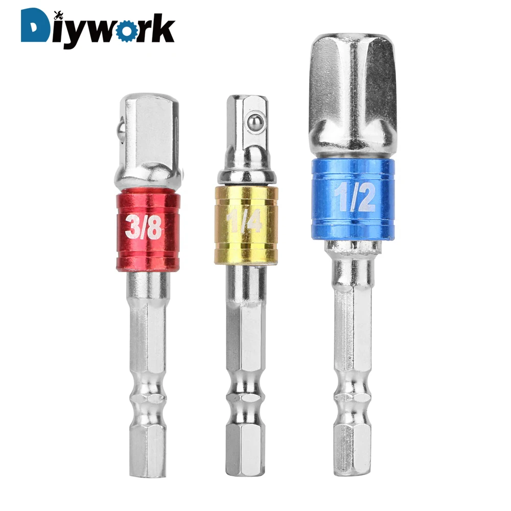 DIYWORK 3Pcs/set Converter Socket Adapter Steel Hex Bit Set Quick Change Hex Shank Set Extension Po