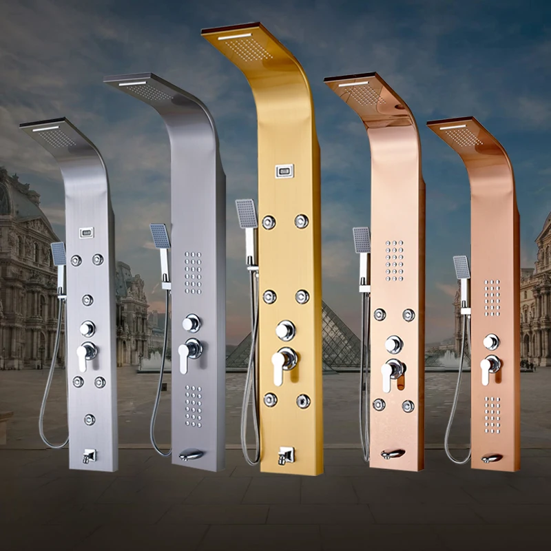 Luxury Single Handle Shower Panel with Massage Jet Wall Mounted Rain Waterfall Shower Column Mixer Faucet