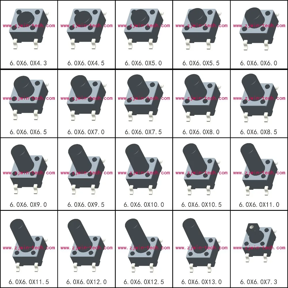 

1000pcs Memontary Tactile Push Button Switch 6X6X4.3/4.5/5/6/7/8/9/10/13mm SMD PCB mounting copper 4pin