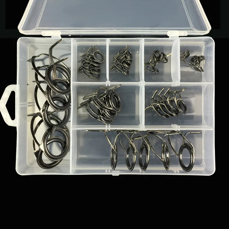 

HOT 40 Pcs Fishing Rod Guide Tips Set Repair Kit DIY Eye Rings Multi Sizes Steel Frames With Box HV99