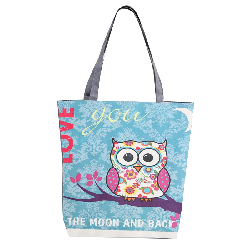 

Ladies Satchel Casual Tote Bags Canvas Bag Women's Cartoon Owl Print Handbag Large Capacity Female Shopping Bag Shoulder Bag