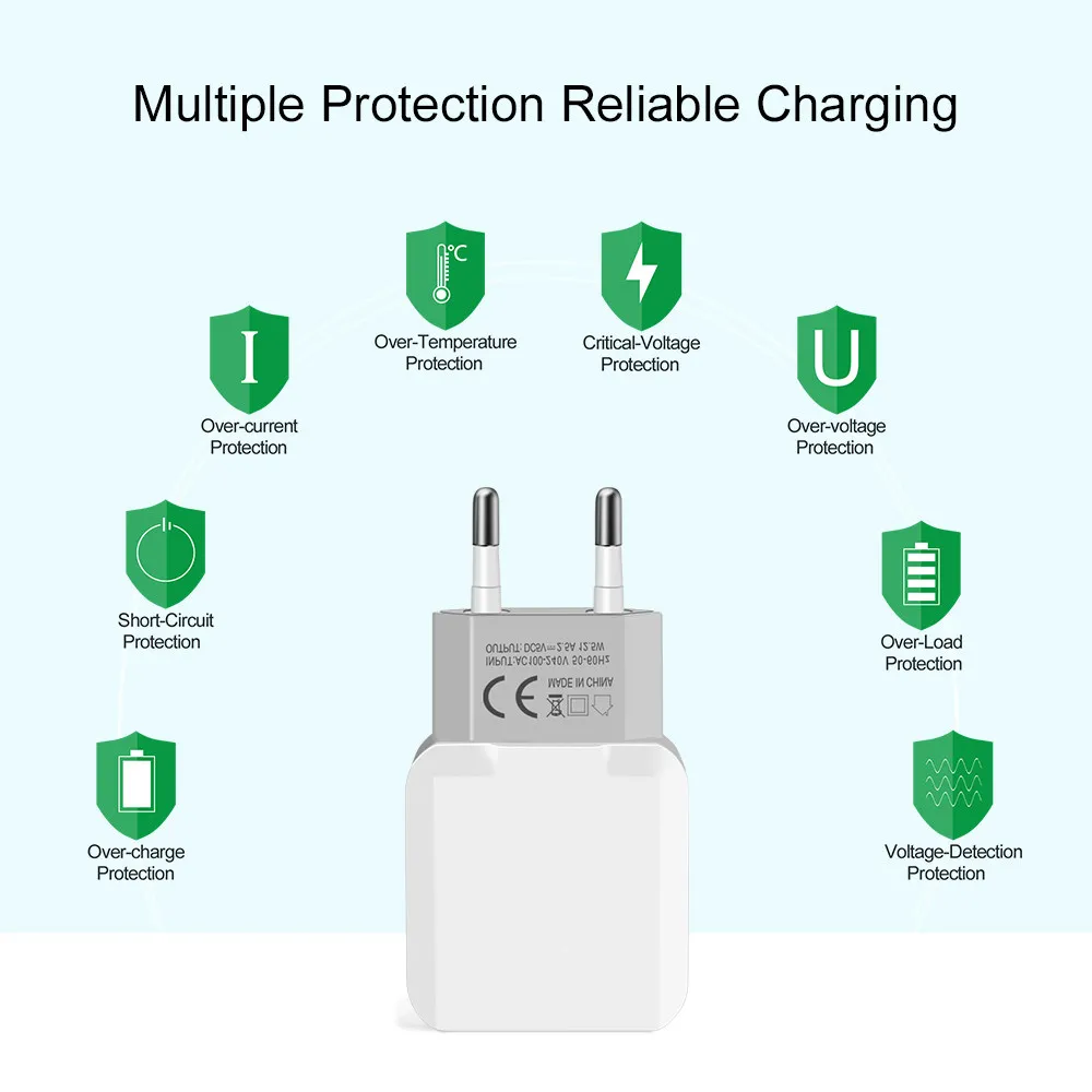 5V 2.5A Универсальный 2 Порты и разъёмы USB Зарядное устройство смарт-адаптер для путешествий настенное Портативный ЕС Подключите мобильный телефон Зарядное устройство для iPhone х samsung Xiaomi