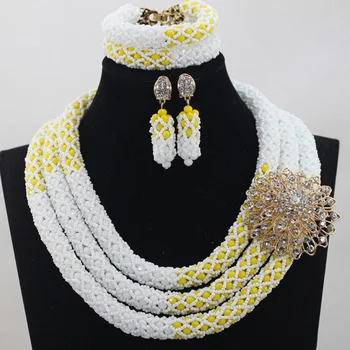 

2017 Fashion White and Yellow Crystal Sets African Beads Jewelry Set for Nigerian Wedding Beads Bride Gift Free Shipping ABL839