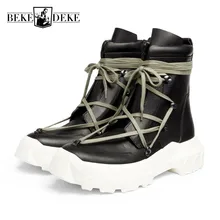 Уличная мужская обувь на толстой нескользящей платформе с перекрестными ремешками; обувь в готическом стиле из натуральной кожи с высоким берцем; тактическая защитная обувь; Ботильоны на каблуке