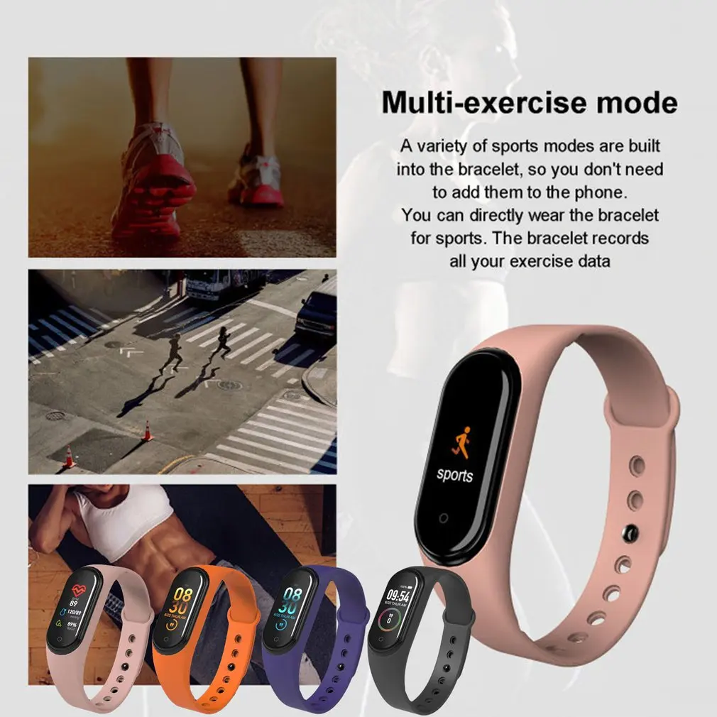 

M4 Fitness Smart Sport Bracelet Blood Pressure Heart Rate Monitor Colorful Touch Screen Smart Band Wristband Step Counter