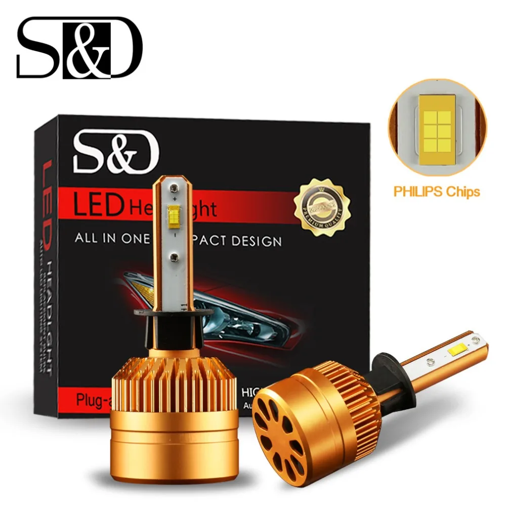 2Pcs H1 LED H3 LEd Car Headlights Bulb Kit With Philips Chip 50W 8000lm Auto Fog