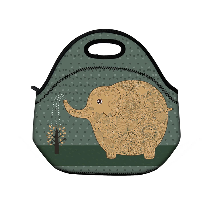 Elephants Kids Insulated Lunch Tote Bag Cooler Box Neoprene Lunchbox