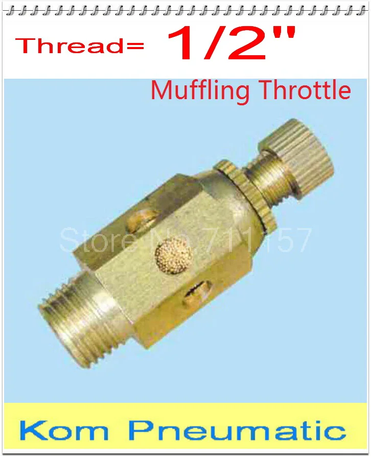 1/2" Pneumatic Brass Adjustable Muffler Exhaust Muffling Throttle Valve